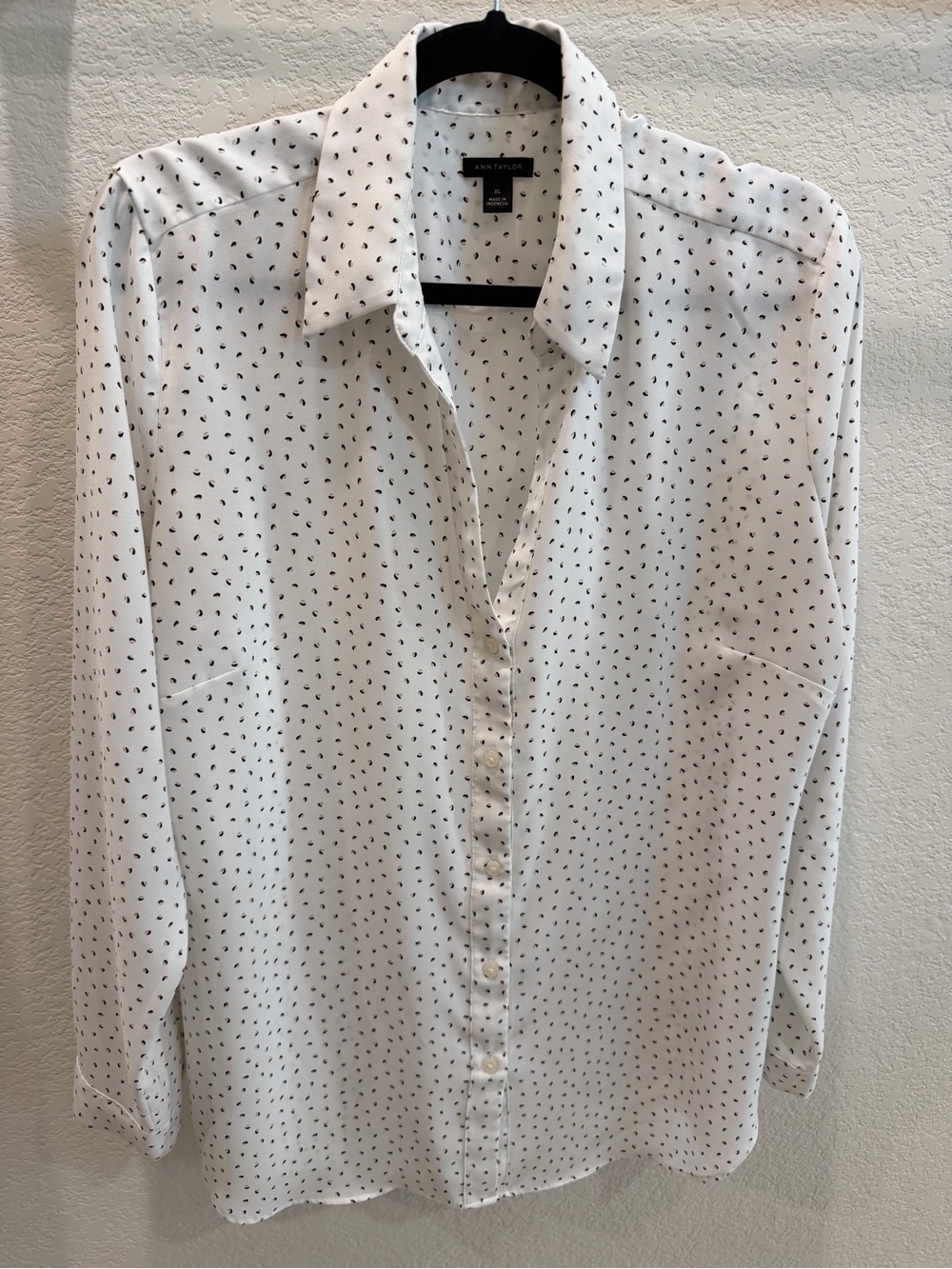 Ann Taylor White Shirt with Micro Dot Pattern